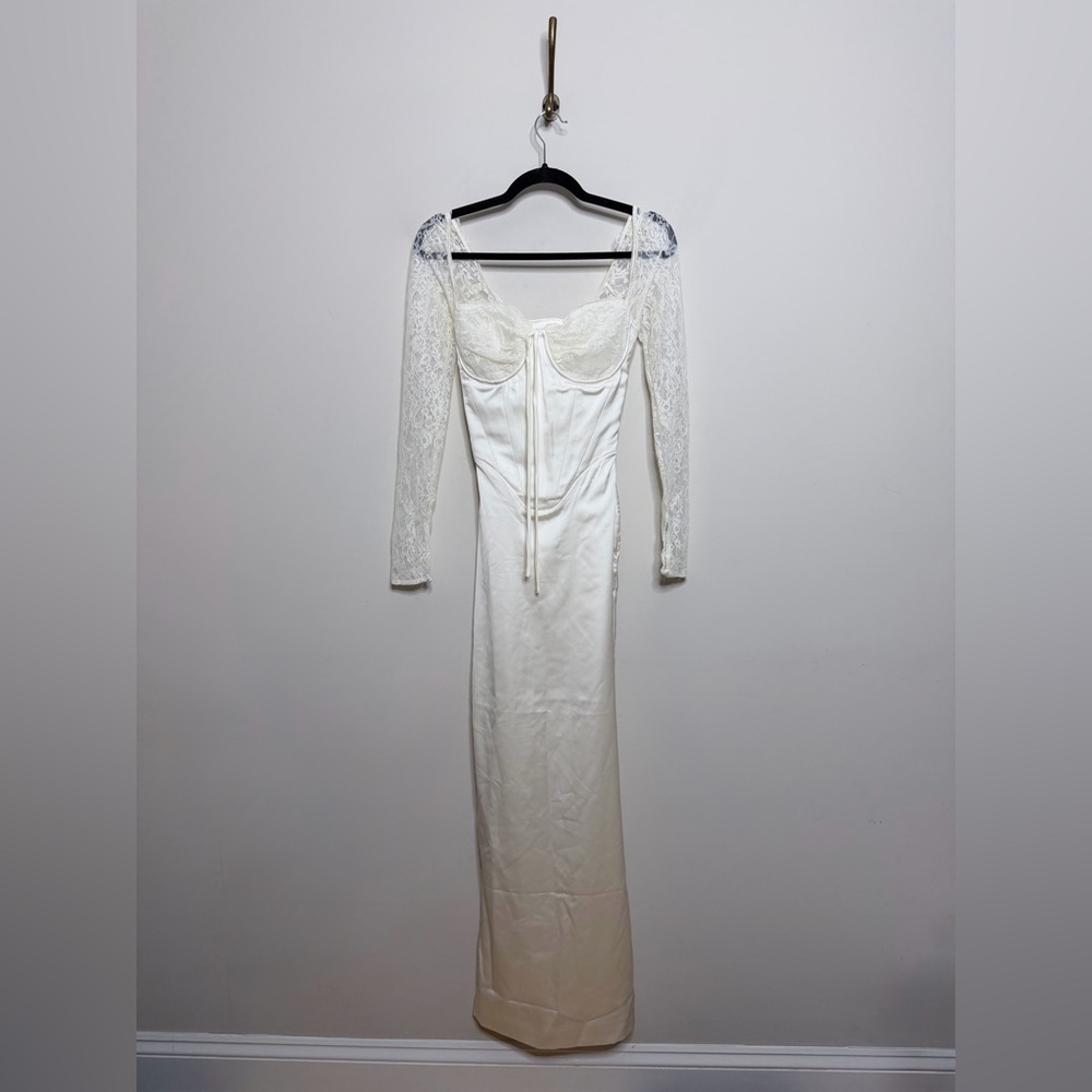 House of CB Perdi Vintage Ivory Satin Maxi Dress - Picture 9 of 13